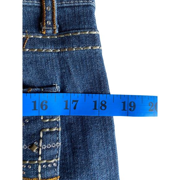 Retro Y2K Gene Culture Womens 10/32 Blue Embroidered Rhinestone Indie Jeans - Picture 10 of 12